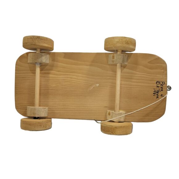 Vintage Wooden Painted Lamb Sheep Pull Toy Wheels Handmade Folk Art 1981 12" - Picture 9 of 16